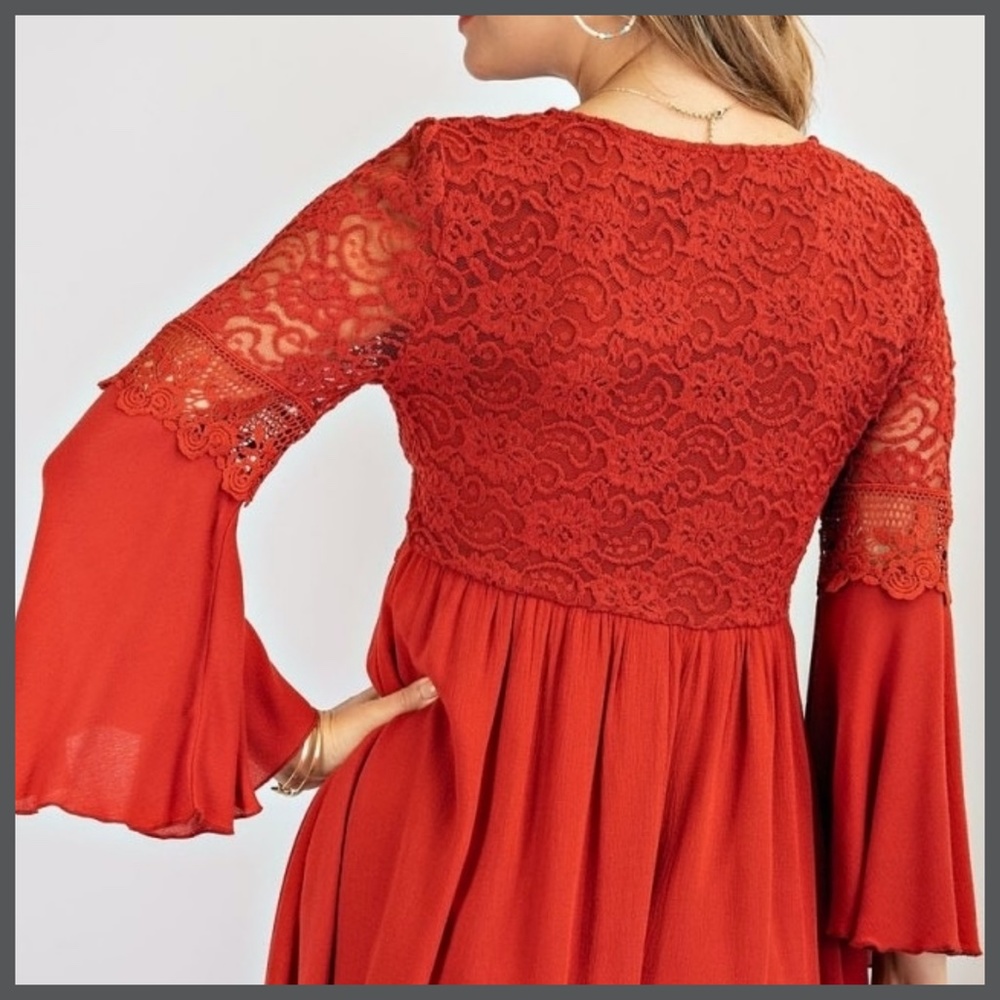 Easel "Sultry Dance" Boho Mini Dress Crochet Lace Fitted Bodice & Slinky Skirt - Picture 8 of 14